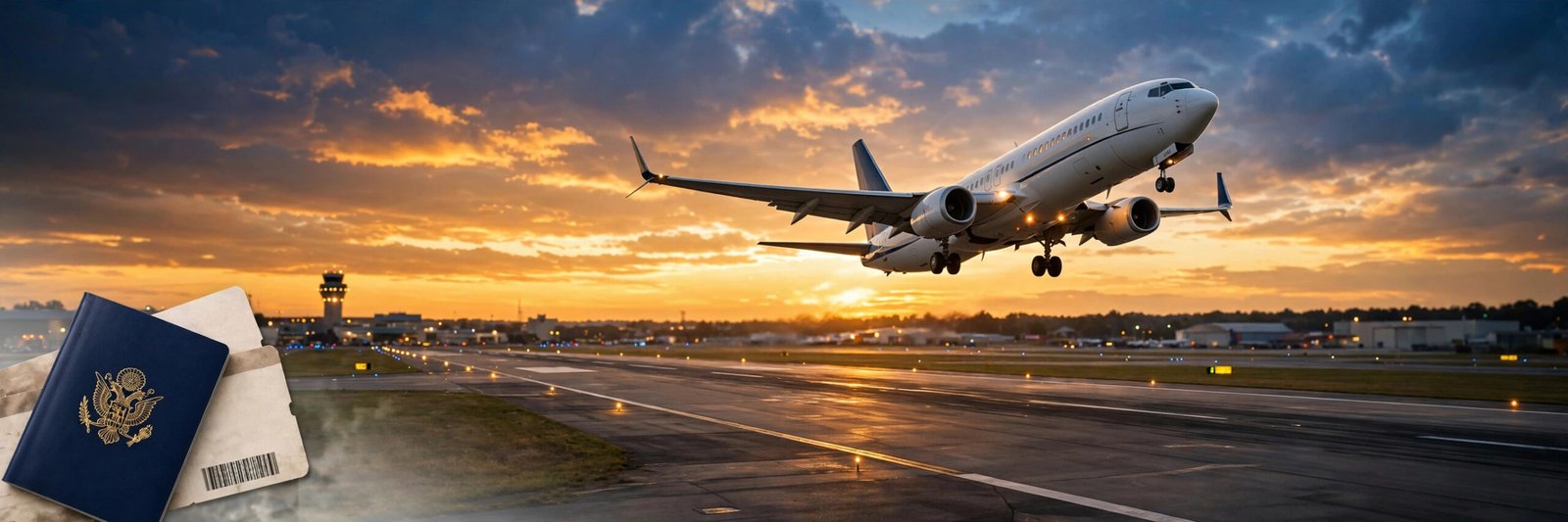 Airplane flying at sunset — domestic flights in Pakistan