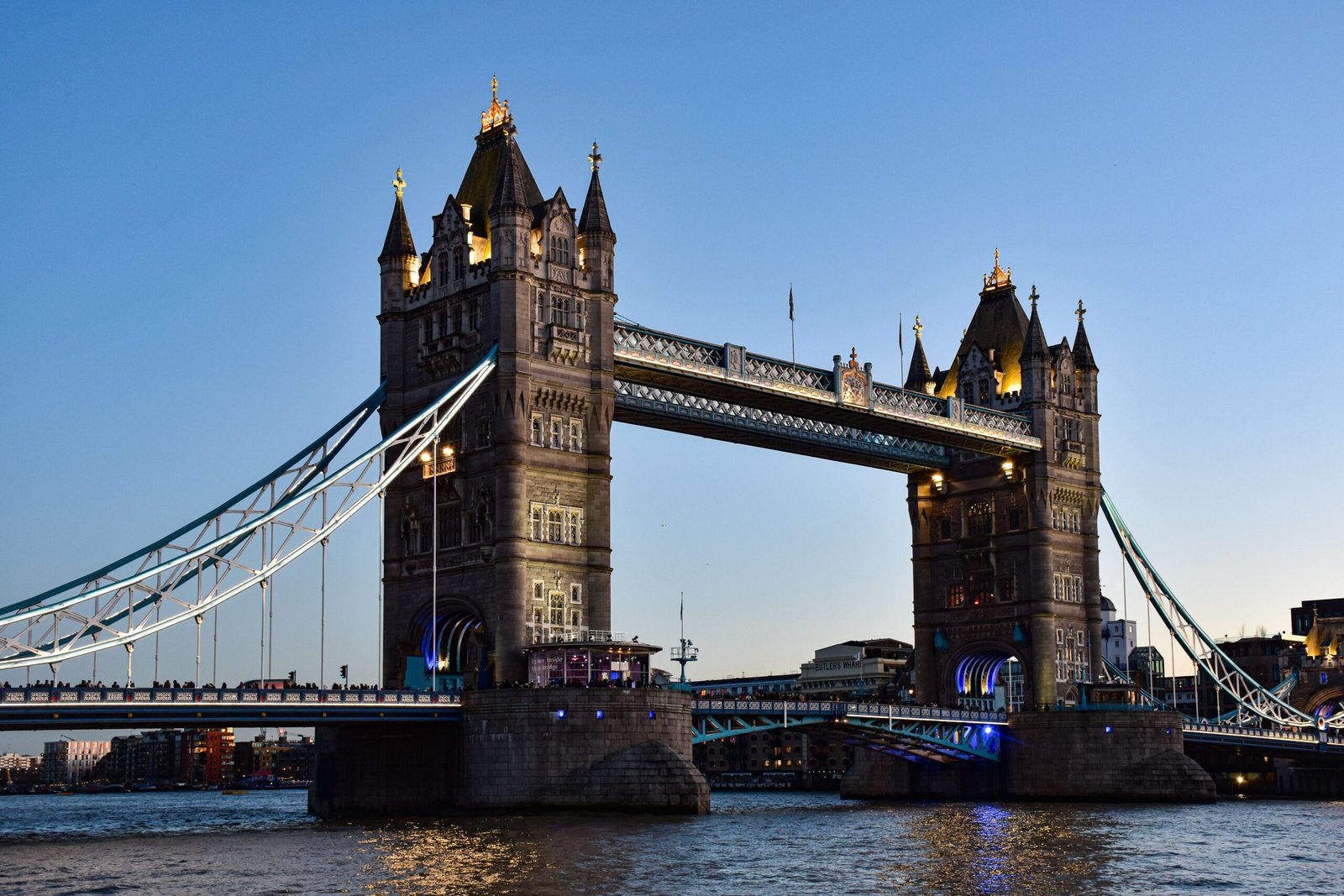 Tower Bridge illuminated at twilight in London